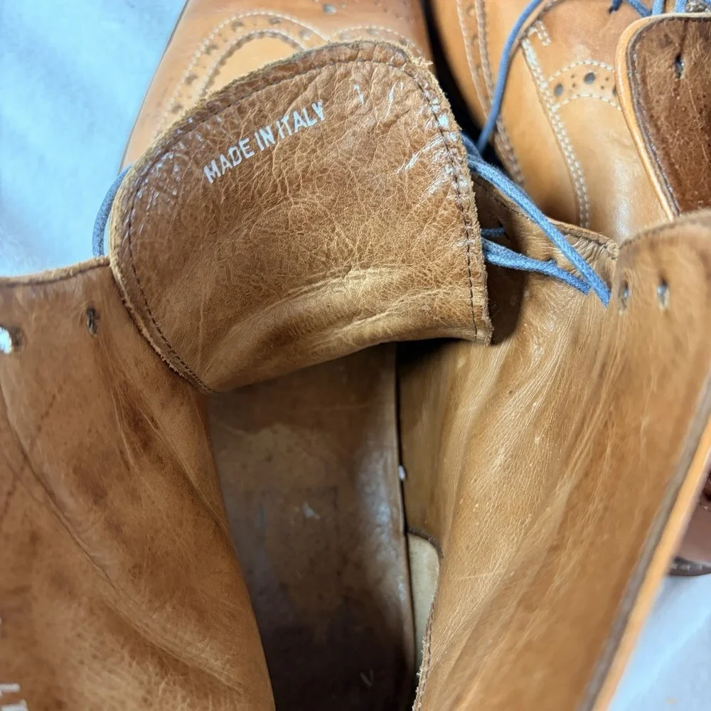 Vintage Cuoio Men's Italian Tan Leather Wingtip Brogue Boots Size 11 M #7067 GVC